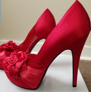 Red satin dress heels